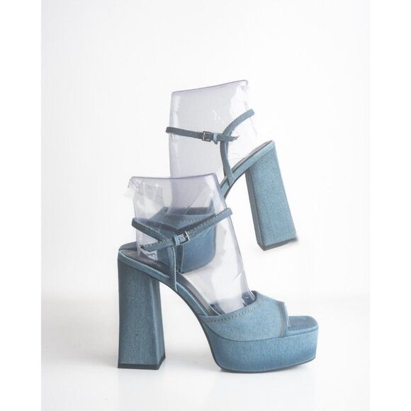 Zara Womens Denim Platform Sandals Heels EU 37 US 6.5 Blue Buckle 1811/210 NWOT - Picture 1 of 8